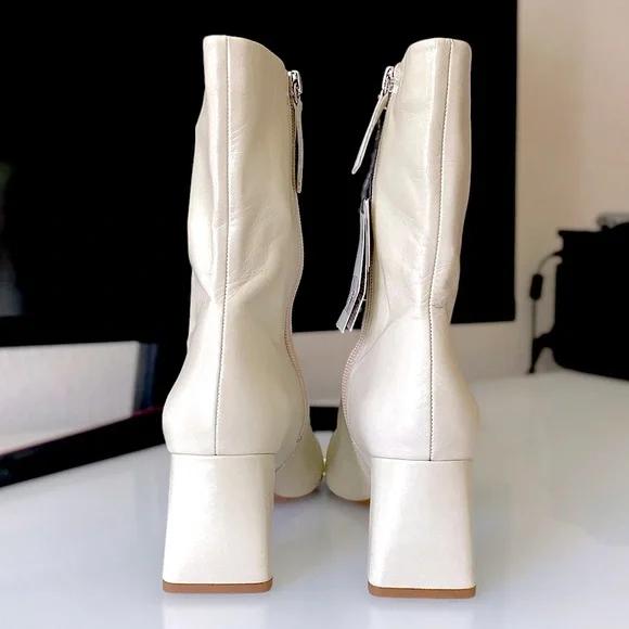 ZARA Ivory Soft Leather High Heeled Ankle Boots - Picture 11 of 16
